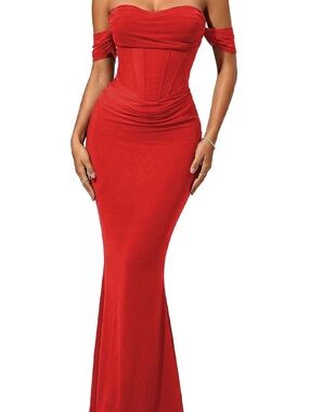Curvy sweet Red Off-Shoulder Mermaid Dress Sz M